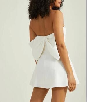 Altar'd State Strapless Bow Back Linen Mini Dress Bridal Ivory Cream Wmns Size M